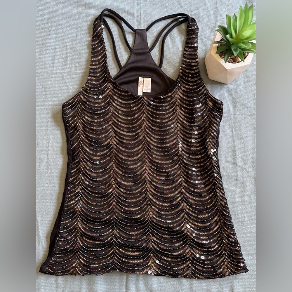 Sequin Embellished Black Tank Top